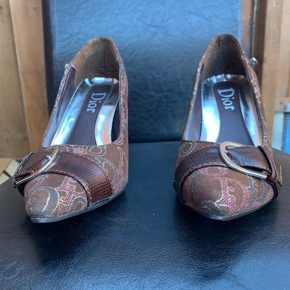 ๐ DIOR authentic Vintage brown sparkly monogram leather strap high heels ๐ - Picture 6 of 16